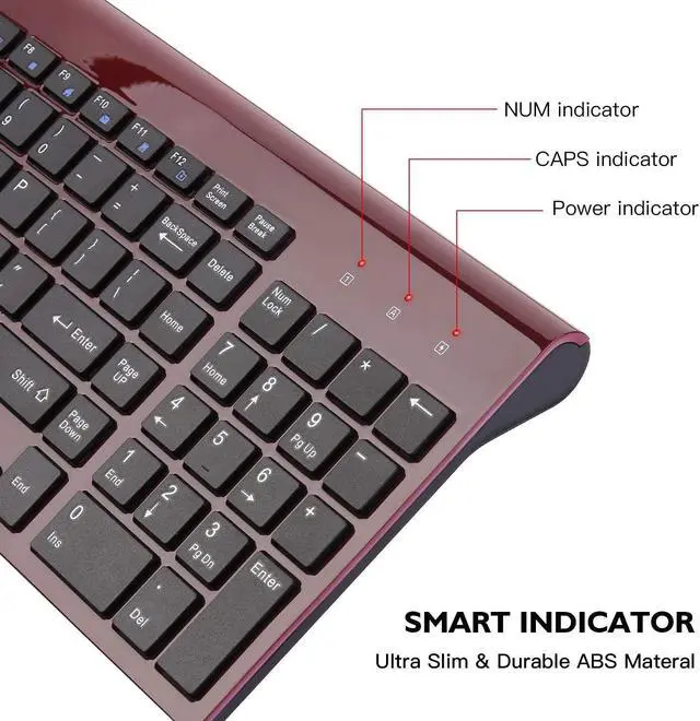 Alt view image 3 of 6 - Wireless Keyboard Mouse Combo Cimetech Compact Full Size Wireless Keyboard and Mouse Set 2.4G Ultra-Thin Sleek Design for Windows Computer Desktop PC Notebook - (Wine red)