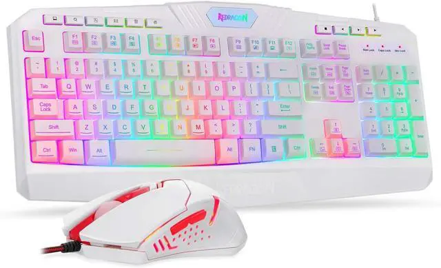 Main image of S101 Wired RGB Backlit Gaming Keyboard with Multimedia Keys Wrist Rest and Red Backlit Mouse Combo 3200 DPI for Windows PC Gamers (White)