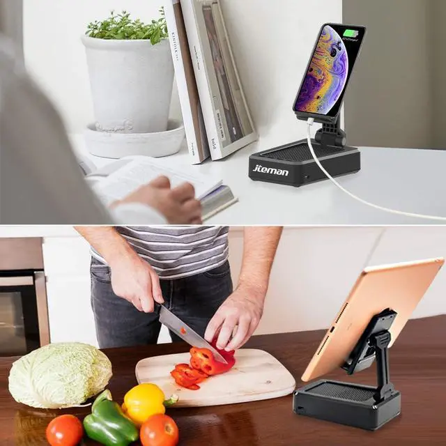 Alt view image 6 of 6 - Cell Phone Stand with Wireless Bluetooth Speaker and Anti-Slip Base HD Surround Sound Perfect for Home and Outdoors with Bluetooth Speaker for Desk Compatible with iPhone/ipd/Samsung Galaxy
