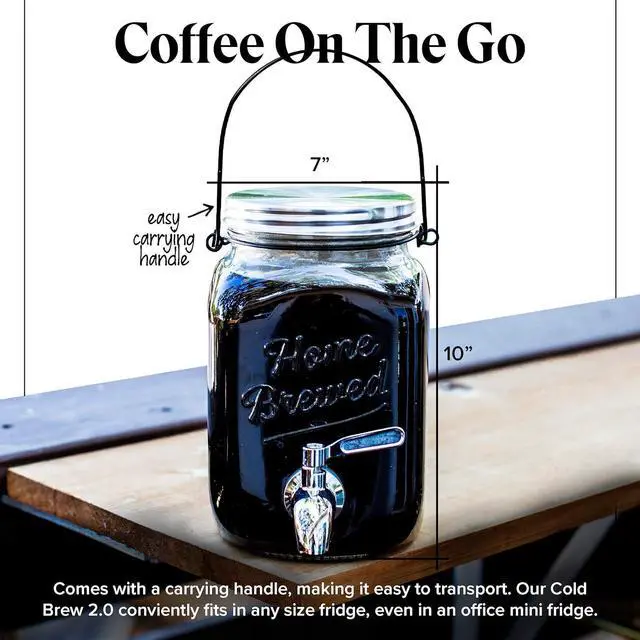 Alt view image 4 of 6 - Willow & Everett Cold Brew Coffee & Iced-Tea Maker Pitcher, 2 L Glass Dispenser w/Metal Spigot & Mesh Filter Iced Coffee & Sun Tea Brewing System
