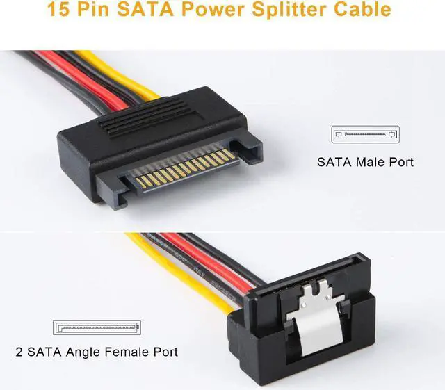 Alt view image 2 of 7 - SATA Power Cable, CableCreation [2-Pack] 6-Inch SATA 15 Pin Male to 2xSATA 15 Pin Down Angle Female Power Splitter Cable