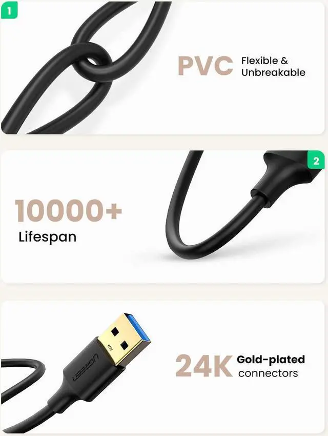 Alt view image 6 of 7 - UGREEN USB to USB Cable, USB 3.0 Male to Male Type A to Type A Cable for Data Transfer Compatible with Hard Drive, Laptop, DVD Player, TV, USB 3.0 Hub, Monitor, Camera, Set Up Box and More 6FT