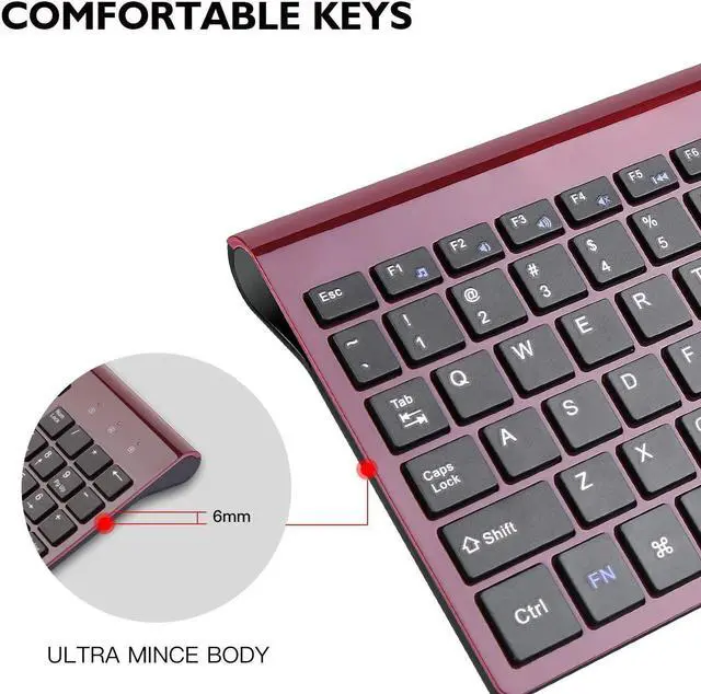 Alt view image 2 of 6 - Wireless Keyboard Mouse Combo Cimetech Compact Full Size Wireless Keyboard and Mouse Set 2.4G Ultra-Thin Sleek Design for Windows Computer Desktop PC Notebook - (Wine red)
