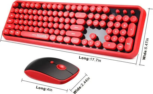 Alt view image 2 of 7 - 2.4GHz Wireless Typewriter Keyboard with 104 Cute Retro Round Keys, Letton Full Size Wireless Keyboard and Mouse Combo with 3 DPI for Computer Mac PC Laptop-Black/Red