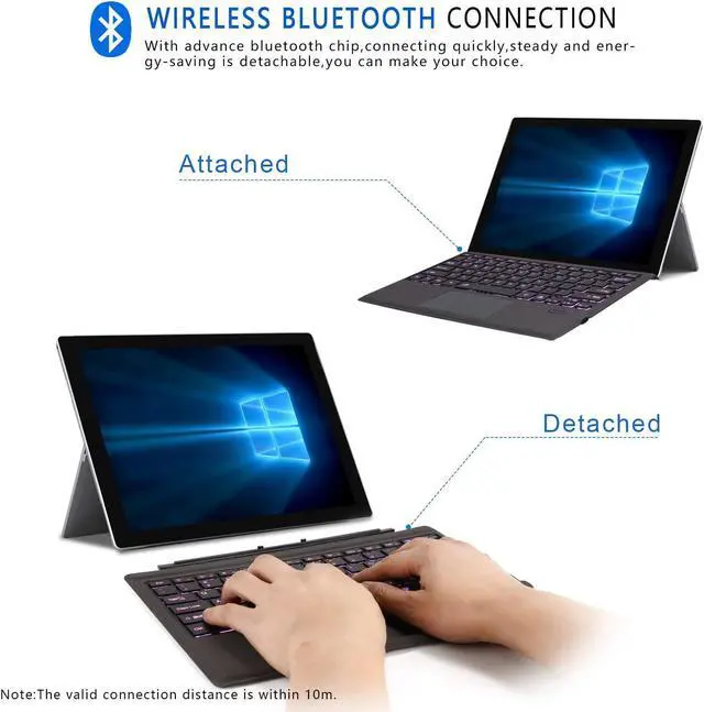 Alt view image 5 of 7 - Tomsenn Surface Pro 6 Keyboard Type Cover with Touchpad (Wireless Bluetooth) 7-Color Backlit LED Lighting | Ultra Slim, Rechargeable, Travel Use | Lithium Ion Battery