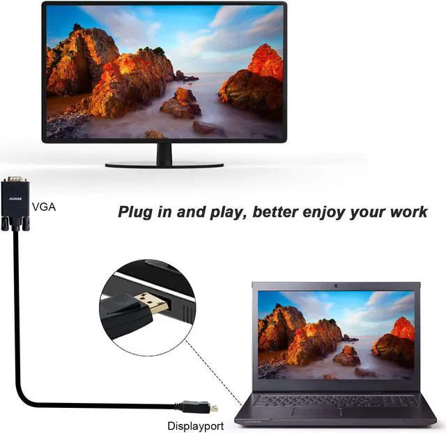 Alt view image 6 of 7 - DisplayPort to VGA Adapter, Good Product Outlet DP DisplayPort to VGA 6 Feet Cable Male to Male Gold-Plated Cord Compatible for Lenovo, Dell, HP, ASUS and Other Brand