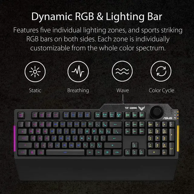Alt view image 3 of 6 - Membrane Gaming Keyboard for PC - TUF K1 | Programmable Onboard Memory | Dedicated Volume Knob Aura Sync RGB & Side Lighting | Detachable Wrist Rest | Spill-Resistant | Highly Durable | Black