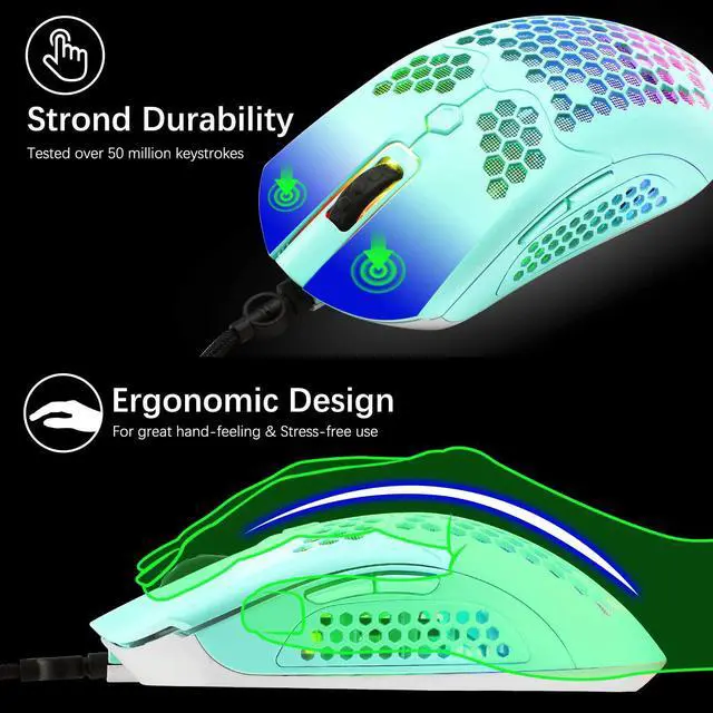 Alt view image 6 of 7 - ZIYOU LANG Wired Gaming Keyboard and Mouse Combo,Blue LED Backlit Mechanical Keyboard,12K DPI RGB Ultralight Gaming Mouse,Gaming Mouse Pad for PC Gamer(Macaron Green)