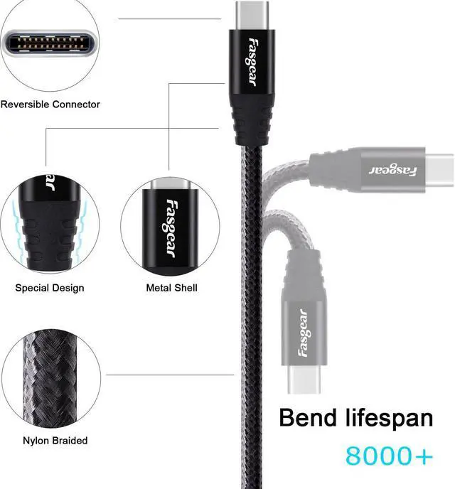 Alt view image 2 of 6 - Fasgear USB C Printer Cable 6 ft Braided USB B to USB C 2.0 Cable Compatible for MacBook Pro/Air, Canon, Samsung Printers, Type C Midi Cord for Yamaha Casio Digital Piano MIDI Controller DJ Controller