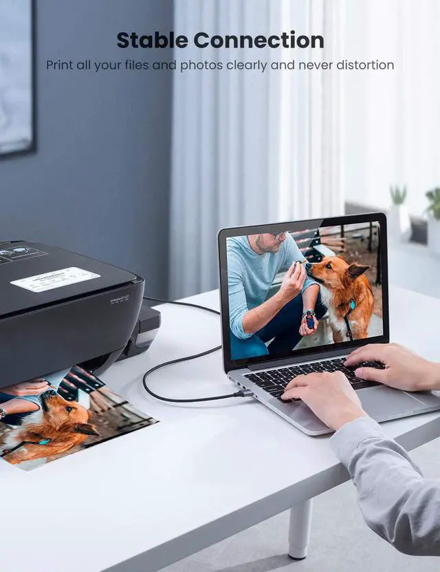 Alt view image 7 of 7 - UGREEN USB Printer Cable, 10 FT USB 2.0 A-Male to B-Male Cord High-Speed Scanner Cord Nylon Braided Compatible with HP, Epson, Canon, Dell, Brother, Lexmark, Xerox, Samsung, Piano, DAC and More