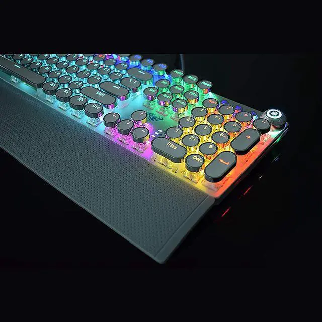 Alt view image 7 of 7 - Retro Steampunk Mechanical Gaming Keyboard, Metal Panel, Black Switches, LED Backlit,USB Wired,Hand Rest,Typewriter-Style Round Keycaps,for Game and Office,for Computer Laptop Desktop PC(2088-White)