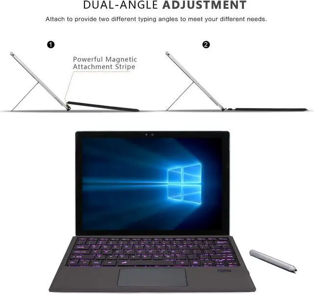 Alt view image 6 of 7 - Tomsenn Surface Pro 6 Keyboard Type Cover with Touchpad (Wireless Bluetooth) 7-Color Backlit LED Lighting | Ultra Slim, Rechargeable, Travel Use | Lithium Ion Battery
