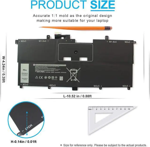 Alt view image 3 of 7 - Emanjor 46Wh Type NNF1C HMPFH Laptop Battery for Dell XPS 13 9365 2-in-1 13-9365 P71G P71G001 NNFIC 0NNF1C 0HMPFH Replacement 7.6V 4-Cell