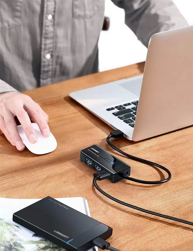 Alt view image 2 of 7 - UGREEN USB 3.0 Hub Ethernet Adapter 10 100 1000 Gigabit Network Converter with 3 USB 3.0 Ports Hub Compatible with Laptop PC Nintendo Switch MacBook Mac Mini Surface XPS Windows Linux macOS, and More