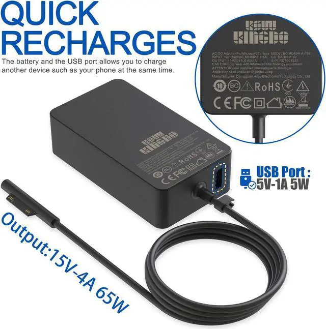 Alt view image 4 of 7 - Surface Pro Surface Laptop Charger 65W Power Supply Adapter[Updated] for  Surface Pro 9/8/X/7+/7/6/5/4/3 Surface Laptop 5/Studio/4/3/2/1 Surface Book Surface Go 3/2/1.Support 44W 36W LED Case