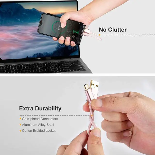 Alt view image 2 of 7 - USB C to USB Cable Short 6 inch CableCreation Durable USB C to USB A Short USB C Cable Fast Charging 3A 480Mbps Data USB A to USB C for Power Bank Stylus Pen S21 S20 Pixel GoPro Hero 0.15m Rose Gold