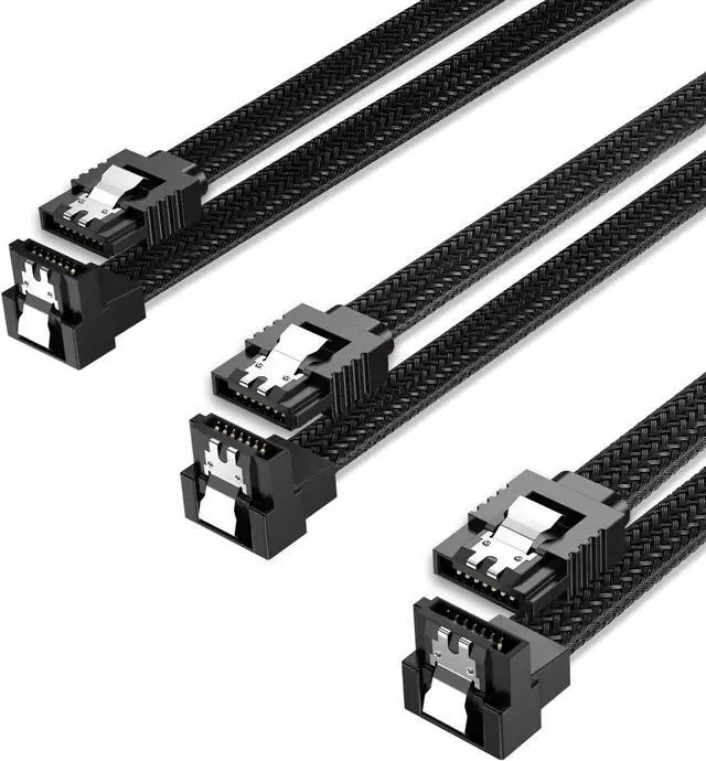 Main image of South City Mall 3PACK SATA Cable III 3 Pack 90 Degree Straight to Right Angle 6Gbps HDD SDD SATA Data Cable with Locking Latch 50cm 18 Inch for SATA HDD, SSD, CD Driver, CD Writer, Black