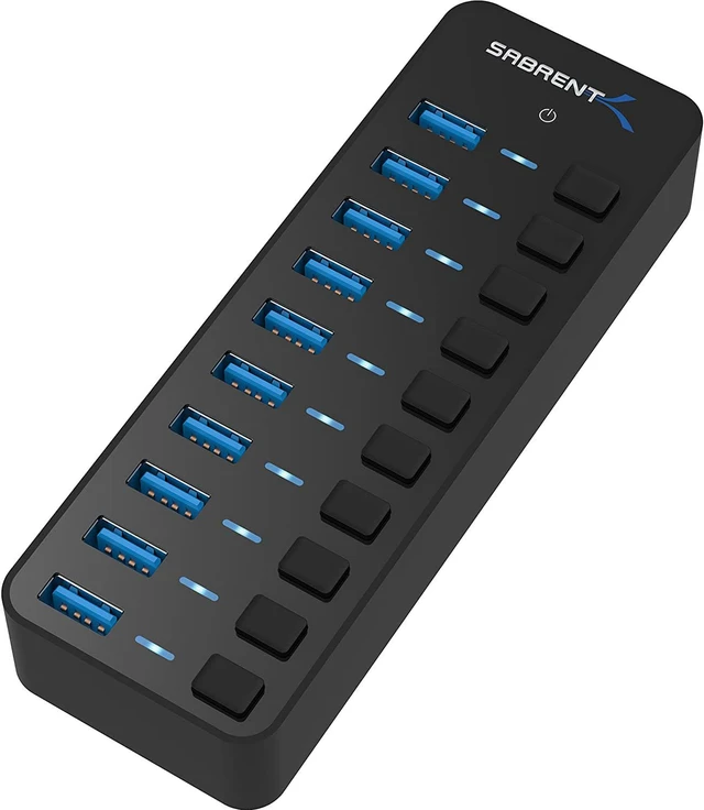 Main image of SABRENT 10 Port USB hub 3.2x1 with Power Adapter 60W, usb3 Fast Powered Data hub, Multiple USB Splitter, USB Docking Station, multiport hubs, LEDs on/Off Switch Compatible with pc Laptop MacBook iMac