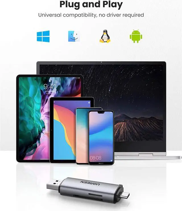 Alt view image 7 of 7 - UGREEN SD Card Reader USB 3.0 Type C OTG Memory Card Adapter Portable 2 Slots for TF SD Micro SD SDXC SDHC MMC RS-MMC Micro SDXC Micro SDHC UHS-I for MacOS Windows Linux PC Laptop Smartphone