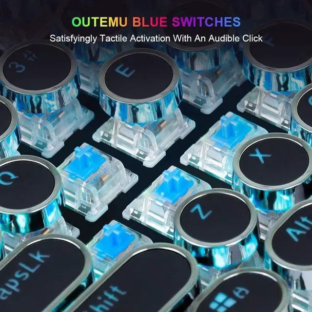 Alt view image 4 of 7 - STOGA Typewriter Gaming Keyboard Mechanical with RGB Backlit Knobs 87 Keys Blue Switch Media Control Retro Round Keys Black