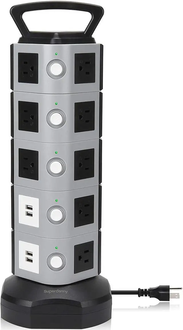 Main image of Power Strip Tower Sdd005 - 5 Surge Protector 18 Outlet Plugs With 4.2A 4-Usb Slot Electric Fast Charging Station 3000W 13A 16Awg 6.5Ft Heavy Duty Cord Wire Extension For Home Office