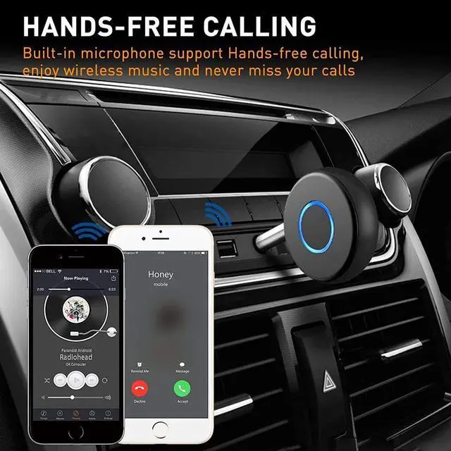 Alt view image 3 of 7 - Bluetooth 5.0 Aux Adapter for Car Wireless Audio Receiver Portable Hands-Free Kit With RCA AUX 3.5mm for Home/Car Stereo Music Streaming Sound System