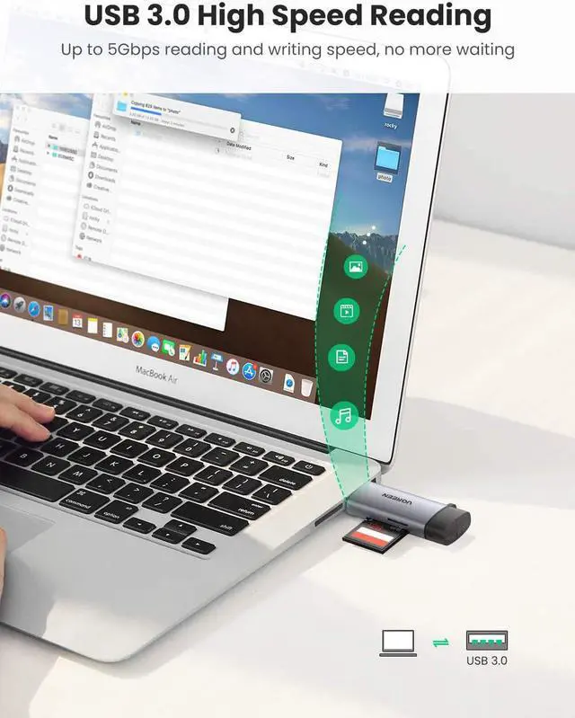 Alt view image 4 of 7 - UGREEN SD Card Reader USB 3.0 Type C OTG Memory Card Adapter Portable 2 Slots for TF SD Micro SD SDXC SDHC MMC RS-MMC Micro SDXC Micro SDHC UHS-I for MacOS Windows Linux PC Laptop Smartphone