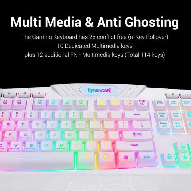 Alt view image 5 of 6 - S101 Wired RGB Backlit Gaming Keyboard with Multimedia Keys Wrist Rest and Red Backlit Mouse Combo 3200 DPI for Windows PC Gamers (White)