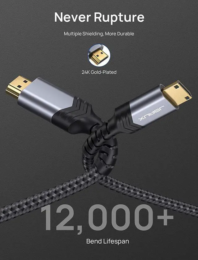 Alt view image 5 of 7 - Mini HDMI to HDMI Cable 6FT [Aluminum Shell Braided] High Speed 4K 60Hz HDMI 2.0 Cord Compatible with Camera Camcorder Tablet and Graphics/Video Card Laptop Raspberry Pi Zero W -Grey