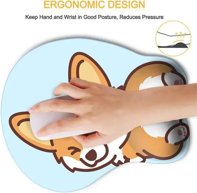 Alt view image 3 of 7 - Ergonomic Mouse Pad with Wrist Support Non-Slip Backing Corgi Anime Cute Gel Mouse Pad Wrist Rest Easy-Typing and Pain Relief for Gaming Office Computer Laptop(Blue Cute Corgi)
