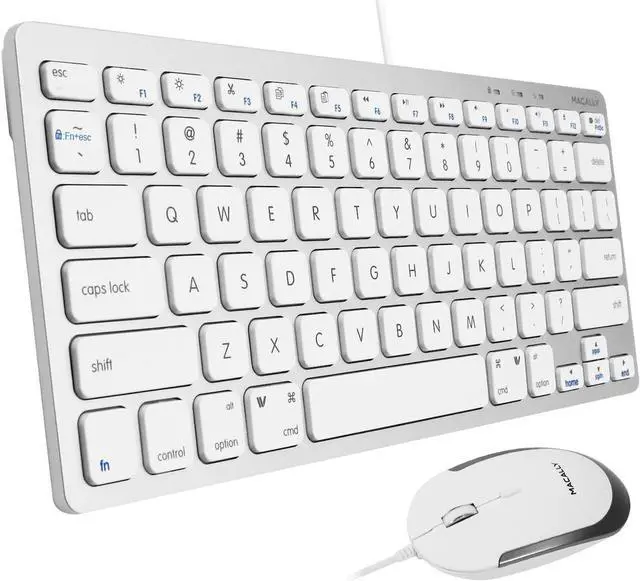 Main image of Macally Mini Keyboard and Mouse Combo for Mac and PC - Save Space and Enhance Workflow - Aluminum Compact Keyboard with 78 Slim Keys and (Quiet Click) Silent Mouse - Sleek USB Keyboard and Mouse Wired
