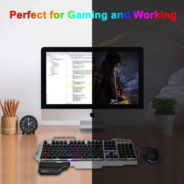 Alt view image 7 of 7 - FENIFOX Gaming Keyboard and Mouse, Wired Backlit Rainbow Ergonomic Mechanical Feeling Led Removable Hand Rest Metal Panel,for Windows PC Gamer PS4 Xbox one