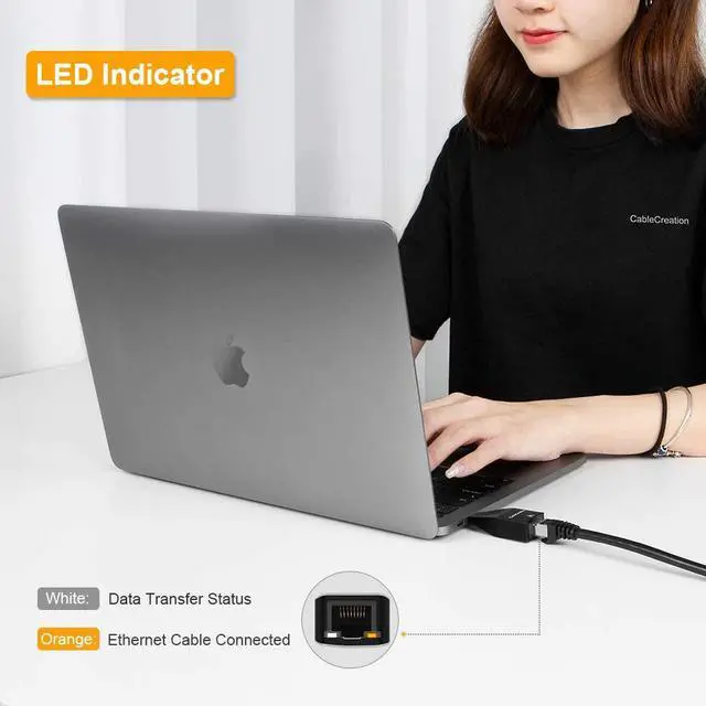 Alt view image 4 of 7 - USB C Ethernet Adapter 1000Mbps, CableCreation USB-C to Ethernet Adapter Type C Network Converter Compatible for MacBook, MacBook Pro/Air 2020 2018, Dell XPS 13/15, Galaxy S10/S20