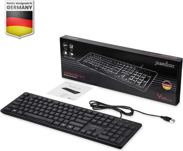 Alt view image 7 of 7 - Perixx PERIBOARD-317 Wired Backlit USB Keyboard, Big Print Letter with White Illuminated LED, US English Layout