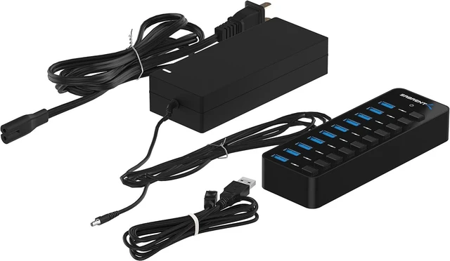 Alt view image 7 of 7 - SABRENT 10 Port USB hub 3.2x1 with Power Adapter 60W, usb3 Fast Powered Data hub, Multiple USB Splitter, USB Docking Station, multiport hubs, LEDs on/Off Switch Compatible with pc Laptop MacBook iMac