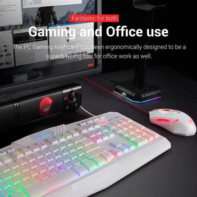 Alt view image 6 of 6 - S101 Wired RGB Backlit Gaming Keyboard with Multimedia Keys Wrist Rest and Red Backlit Mouse Combo 3200 DPI for Windows PC Gamers (White)