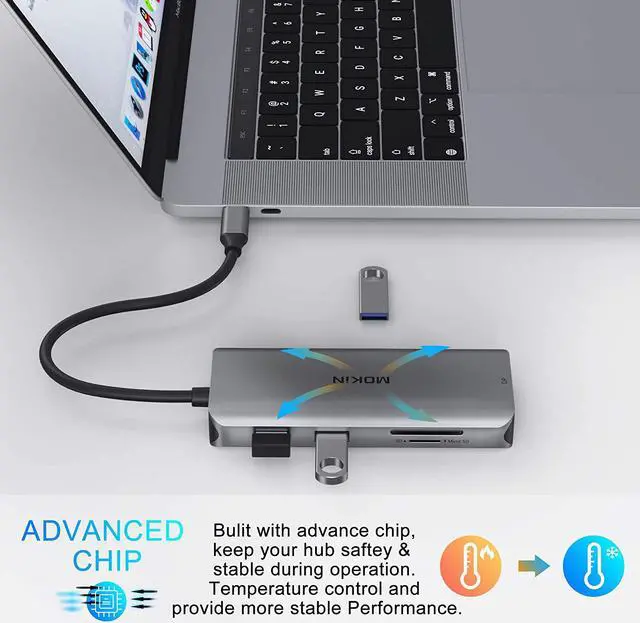 Alt view image 7 of 7 - Docking Station, USB C Adapter Dual HDMI, 9 in 1 Triple Display Multiport Adapter Dongle with 2 HDMI 4K, DisplayPort, 3 USB, 100W PD, SD/TF Card Reader for MacBook Pro Air Type C Laptops