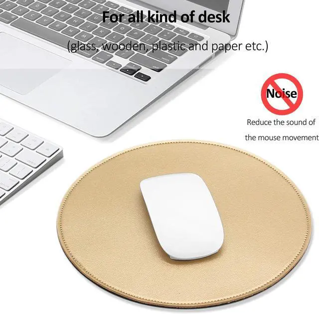 Alt view image 5 of 7 - ProElife Round Mouse Pad, PU Leather Gold Desk Mat, Non-Slip Base, 8.66"