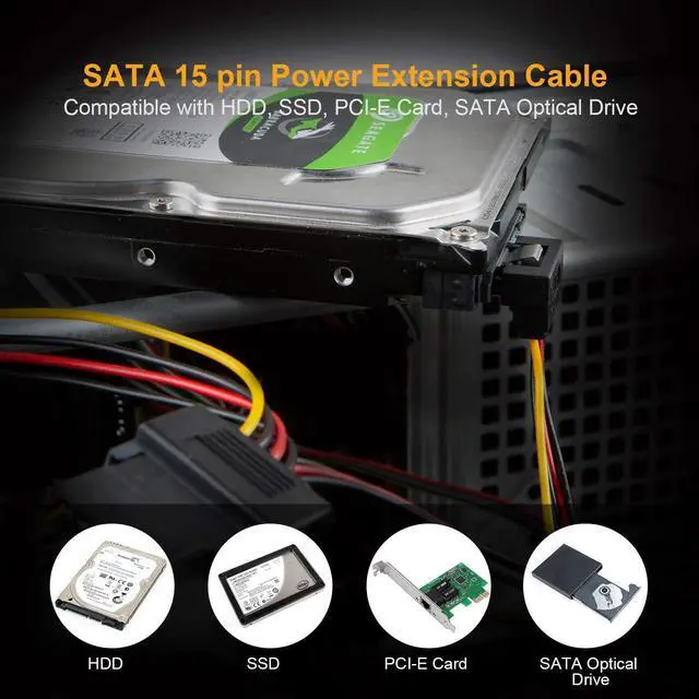 Alt view image 6 of 7 - SATA Power Cable, CableCreation [2-Pack] 6-Inch SATA 15 Pin Male to 2xSATA 15 Pin Down Angle Female Power Splitter Cable