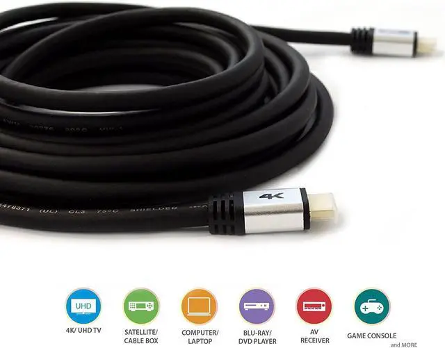 Alt view image 5 of 7 - QualGear High Speed Long HDMI 2.0 Cable with Ethernet (50 Feet) - 100% OFC Copper, 24 Awg, 24K Gold Plated Contacts, CL3 Rated, Triple-Shielded. Supports 4K UHD, 3D, 18 Gbps, ARC (QG-CBL-HD20-50FT)