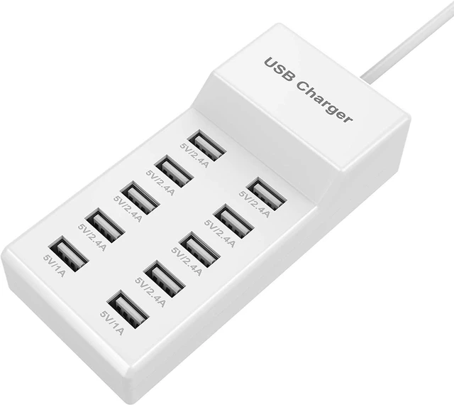 Main image of USB Charger Station 10 Port,50W 12A Multiple USB Charging Hub Compact Desk Multi USB Charger Dock Compatible with iPhone, iPad, Tablet & Multiple Device