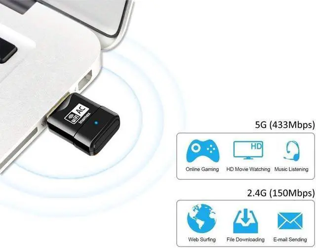 Alt view image 6 of 7 - Nano USB WiFi Adapter for PC -Inamax AC600 2.4G/5G Dual Band Wireless Network Adapter for Desktop PC Laptop, Mini Travel Size, Supports Windows 11,10, 8.1, 8, 7,XP,Vista/Mac OS X 10.15 or Earlier