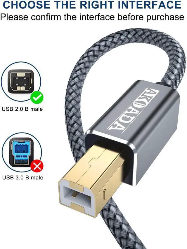 Alt view image 2 of 7 - USB 2.0 Printer Cable 15ft,Akoada USB Type A Male to B Male Printer Scanner Cord High Speed Compatible with HP, Canon, Dell, Epson, Lexmark, Xerox, Samsung and More