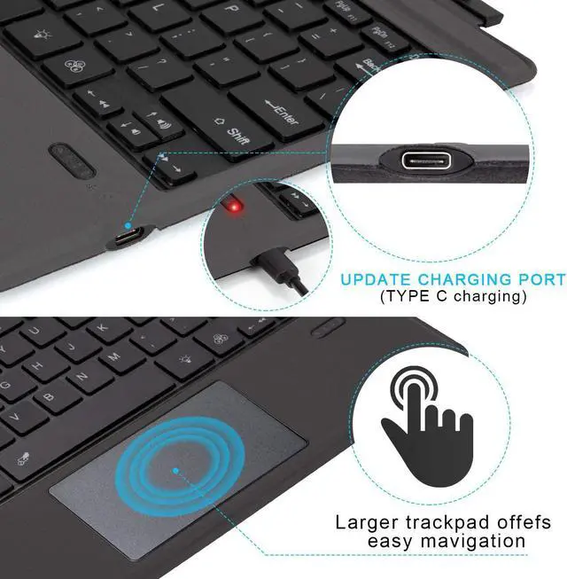 Alt view image 2 of 7 - Tomsenn Surface Pro Type Cover, Portable Wireless Bluetooth Keyboard with Touchpad, 7-Color LED Backlit and Built-in Rechargeable Battery (LED Backlit)