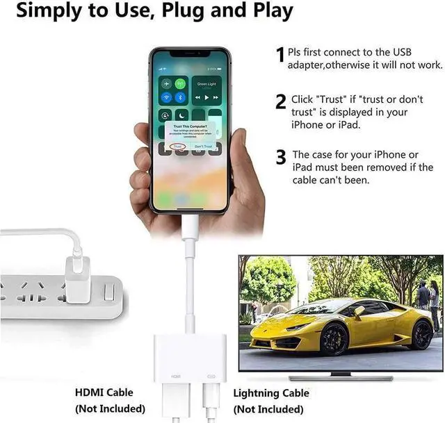Alt view image 5 of 7 - Apple MFi Certified Apple Lightning to HDMI Adapter for iPhone to TV 1080P Digital AV Adapter Sync Screen with Lightning Charging Port for iPhone 14 13 12 11 XS XR X 8 7 iPad to TV/Projector/Monitor