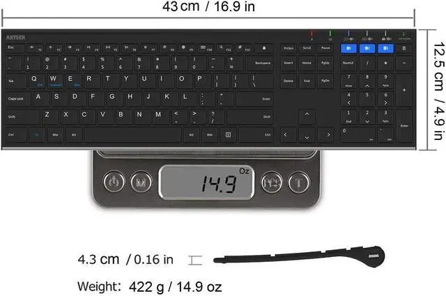 Alt view image 6 of 7 - Arteck HB192 Universal Bluetooth Keyboard Multi-Device Stainless Steel Full Size Wireless Keyboard for Windows iOS Android Computer Desktop Laptop Surface Tablet Smartphone Rechargeable Battery