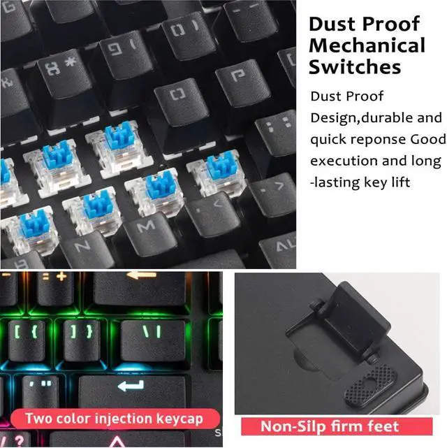 Alt view image 7 of 7 - K917 RGB Mechanical Gaming Keyboard - 87Key Retro Blue Switch LED Backlit Round Keycaps Anti-Ghosting Mechanical Illuminated for PC & MAC (Classic-Black)