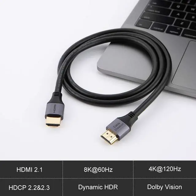 Alt view image 2 of 7 - 8K HDMI Cable 6.6ft, CableCreation 8K HDMI Ultra HD High Speed 48Gbps Cable,8K 60Hz, Dolby Vision, HDCP 2.2,4:4:4, eARC, Compatible with PS5, PS4, Nintendo Switch, Xbox One, QLED TV, Roku TV, VIZIO TV