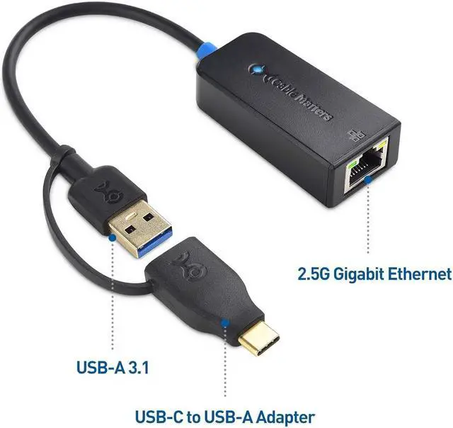 Alt view image 3 of 7 - Cable Matters USB C to 2.5 Gigabit Ethernet Adapter, USB to 2.5 Gb Ethernet Adapter, NOT Compatible with M2 Macs, USBA/USBC to RJ45 for 2500Mbps, Compatible with Thunderbolt 4 / USB4