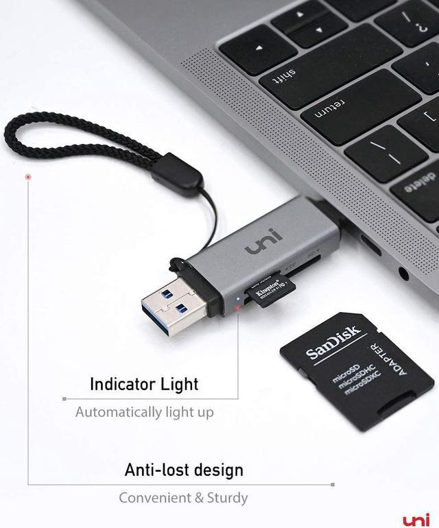 Alt view image 2 of 7 - SD Card Reader, uni USB C Memory Card Reader Adapter USB 3.0, Supports SD/Micro SD/SDHC/SDXC/MMC, Compatible for MacBook Pro, MacBook Air, iPad Pro 2018, Galaxy S20, Huawei Mate 30, and More
